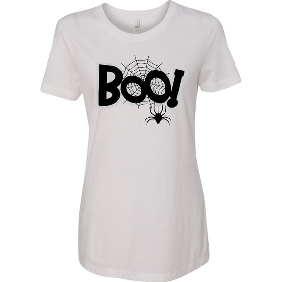 Inktastic Halloween Boo with Spider and Web in Black Women's T-Shirt