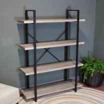 Sunnydaze Industrial-Style 4-Tier Bookshelf, Oak Gray