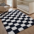 thumbnail image 4 of BERTHMEER 5'x7' Shag Area Rugs for Living Room Bedroom Fluffy Rugs Checkered Black White Modern Contemporary Geometric Indoor Rugs Carpets, 4 of 8