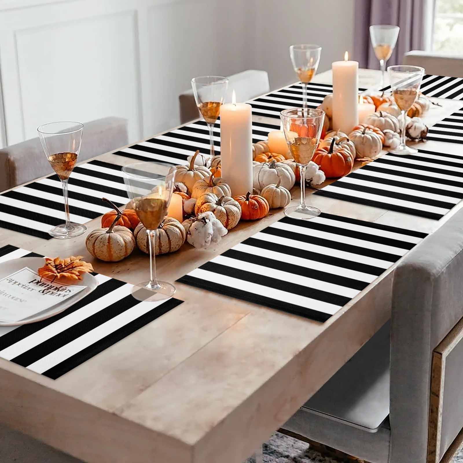 Black and White Striped Pattern Placemats Set of 6, Minimalist Table Mats Washable Heat-Insulation Non-Slip Place Mats for Kitchen Dinner Table Indoor Outdoor Decor,13x19 Inch