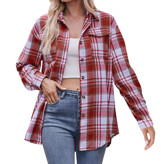 Vedolay Shirts for Women Dressy Casual Button Down Shirts Long Sleeve Work Dress Shirts Red,XL