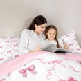 thumbnail image 4 of Erosebridal Pink Princess Bowknot Full Size Comforter Sets,Chic Ribbon Bow Bedding Sets For Kids,Reversible pink,3-Piece, 4 of 7