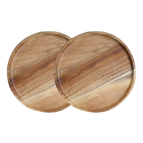 2 Pack Acacia Wood Dinner Plates, Round Wood Plates, Easy Cleaning & Lightweight for Dishes Snack, Dessert