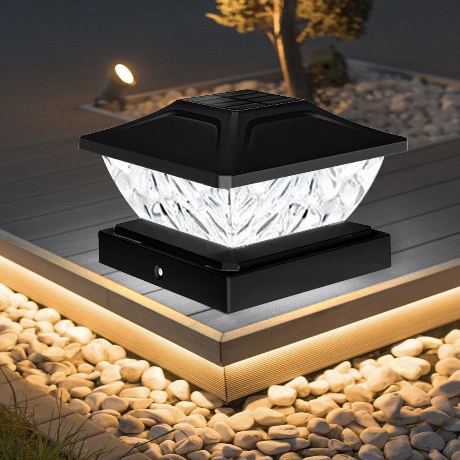 Weloille Outdoor Solar Post Light Modern LED Fence Deck Cap Light Solar Pillar Column Lamp for Flat Surface Patio Garden Decoration