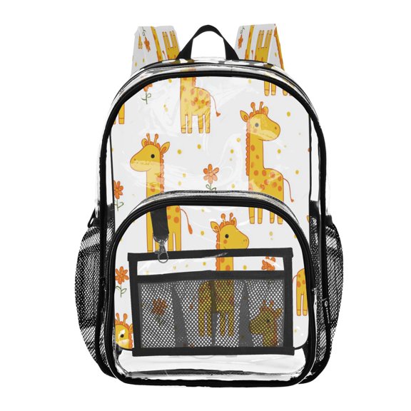 PVC Transparent Backpacks Clear Backpack for Travel and Outings Giraffe and Little Flower