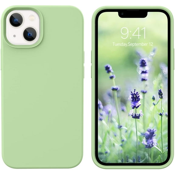Compatible with iPhone 13 Mini Case Liquid Silicone Soft Gel Rubber Slim Thin Microfiber Lining Cushion Texture Cover Shockproof Protective Phone Case for iPhone 13 Mini 5.4 Inch Matcha Green