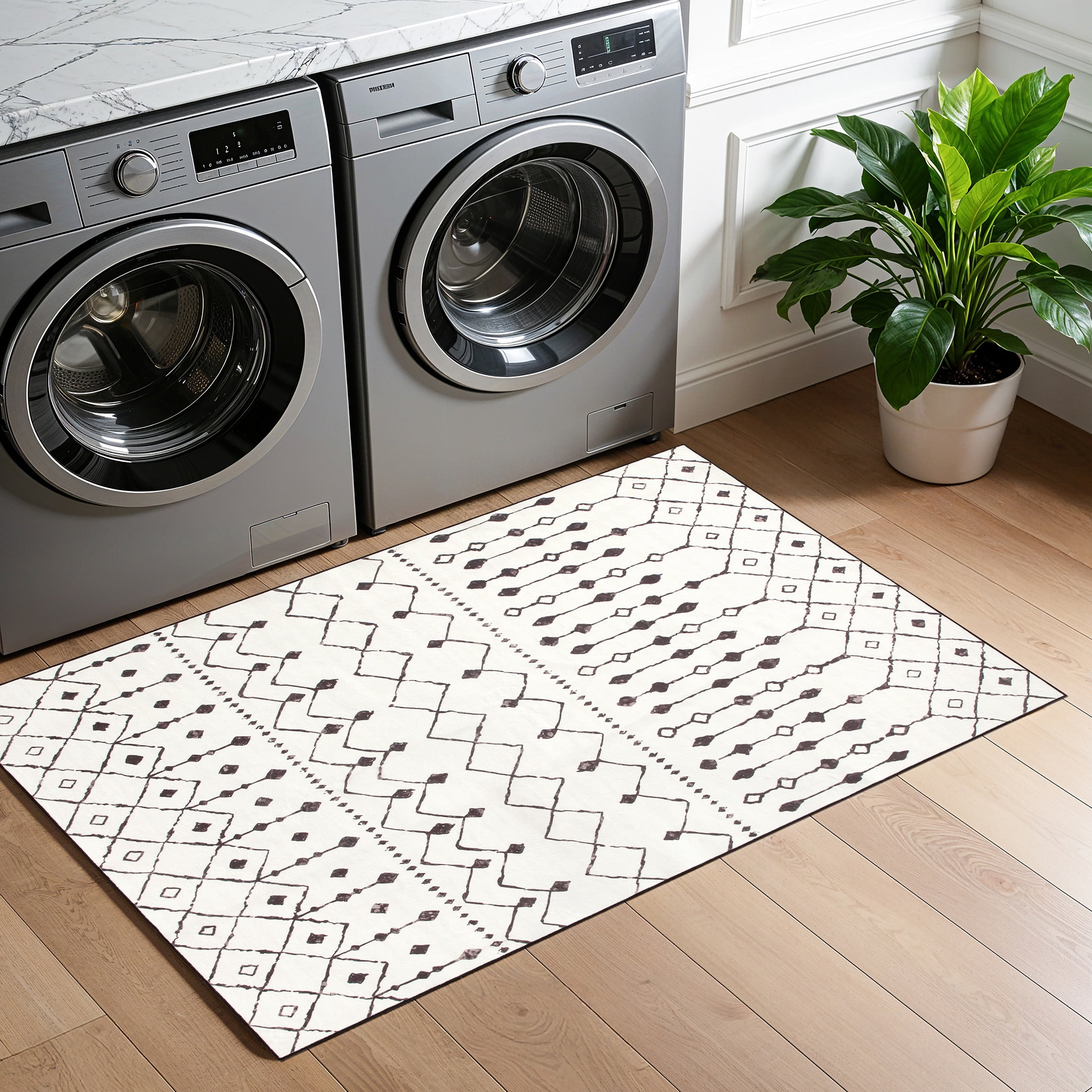 SONORO KATE 3'×5' Washable Area Rug for Living Room, Moroccan Non-Slip Soft Carpet for Bedroom Dining Room Office, Beige