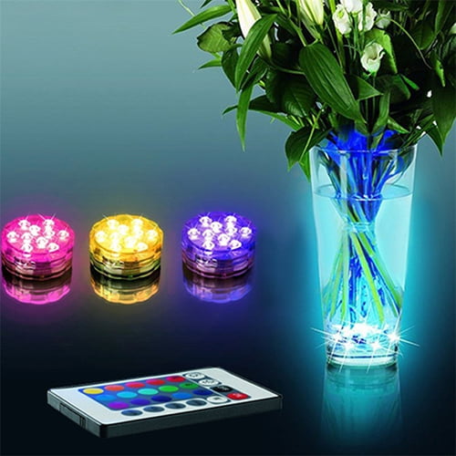8 Multi Color 10LED Submesible Waterproof Wedding Vase Base Light Floral Remote 