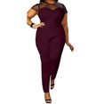 thumbnail image 2 of Women Pants Women's Pants Women's Plus Size Mesh Sexy Stitching Fashion Short-Sleeved Round Neck Jumpsuit, 2 of 4