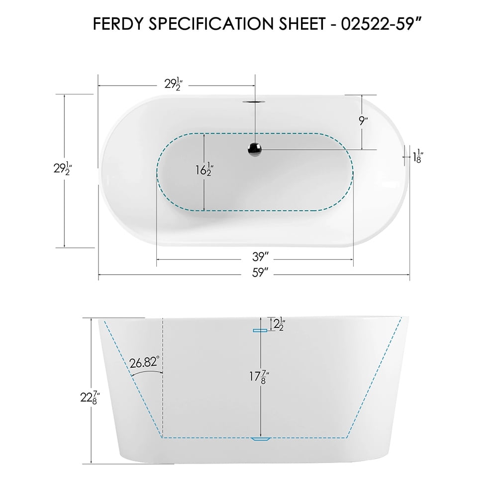 Kepooman 59" Classic Oval Shape Acrylic Soaking Bathtub with Brushed Nickel Drain & Overflow Hole Kepooman 59" Classic Oval Shape Acrylic Soaking Bathtub with Brushed Nickel Drain & Overflow Hole