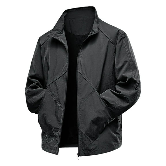 Tqyyweavej Men's Lightweight Jackets Full Zip Up Light Coat Laydown Collar Jacket Casual Windbreaker Jacket with Pockets