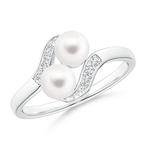 ANGARA Dual Freshwater Cultured Pearl Ring with Diamond Accents in 14K White Gold for Women | June Birthstone, Birthday, Anniversary, Jewelry Gift for Women | Pearl Ring