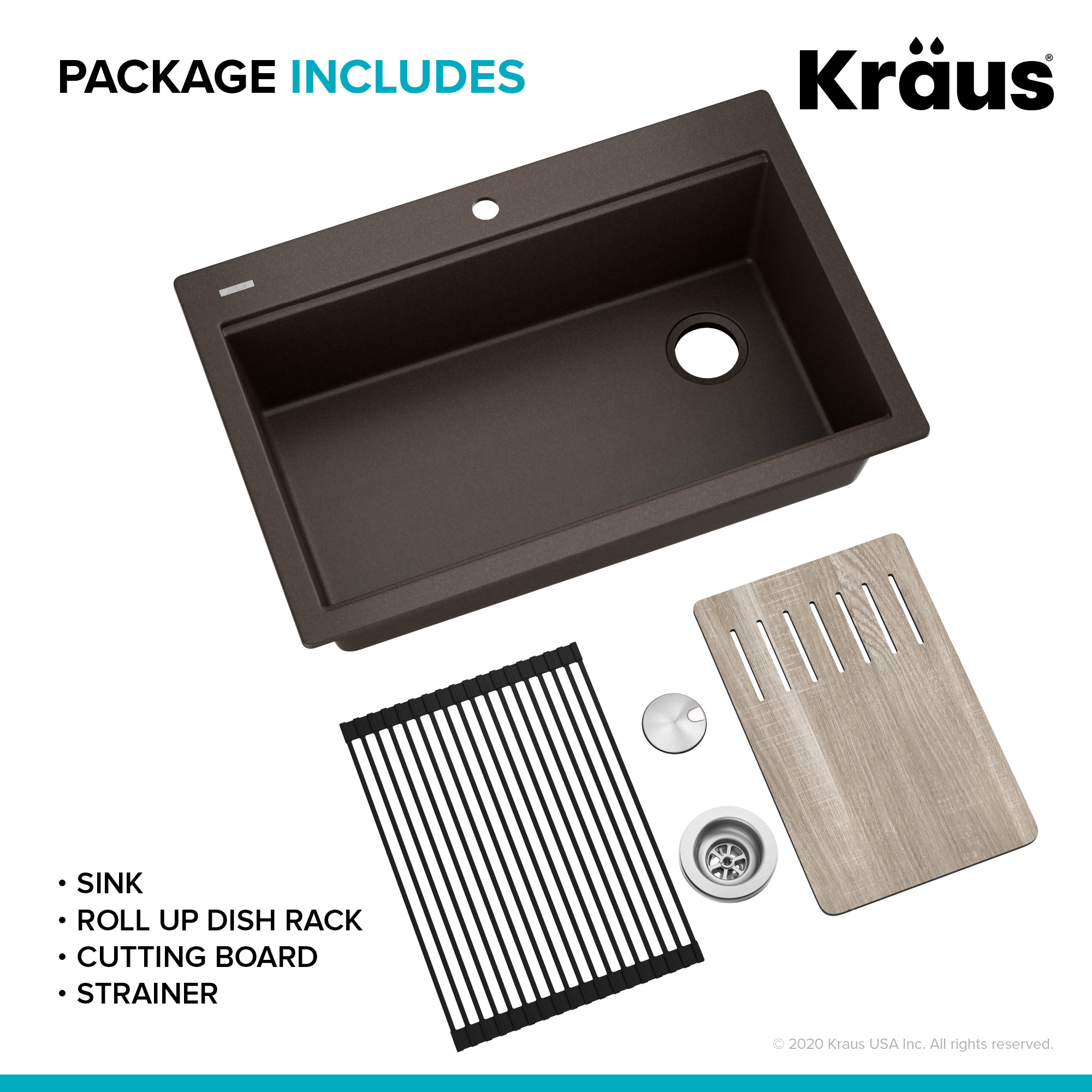 Kraus Bellucci Workstation 33 inch Drop-In Granite Composite Single Bowl Kitchen Sink in Metallic Brown with Accessories - image 4 of 13