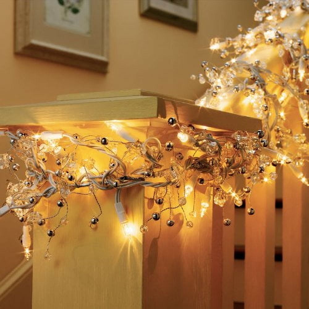 GE StayBright 100LED Glitter Gem Garland 9FT Warm White/White Wire