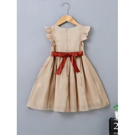 

Apricot Toddler Girls Square Neck Ruffle Sleeve Tie Back Dress Cute 90 S040E