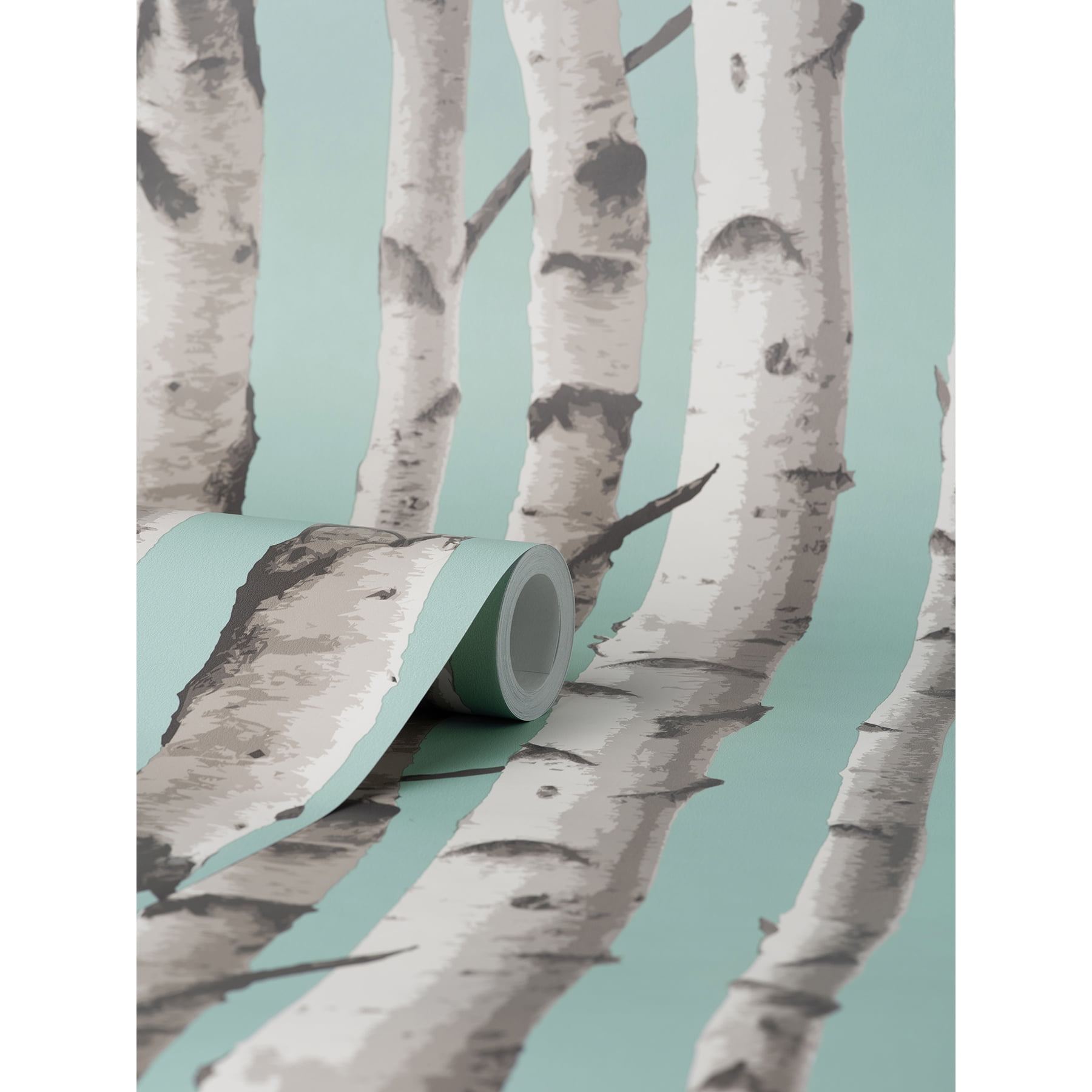 Fine Decor Chester Aqua Birch Trees Wallpaper, 20.5-in by 33-ft