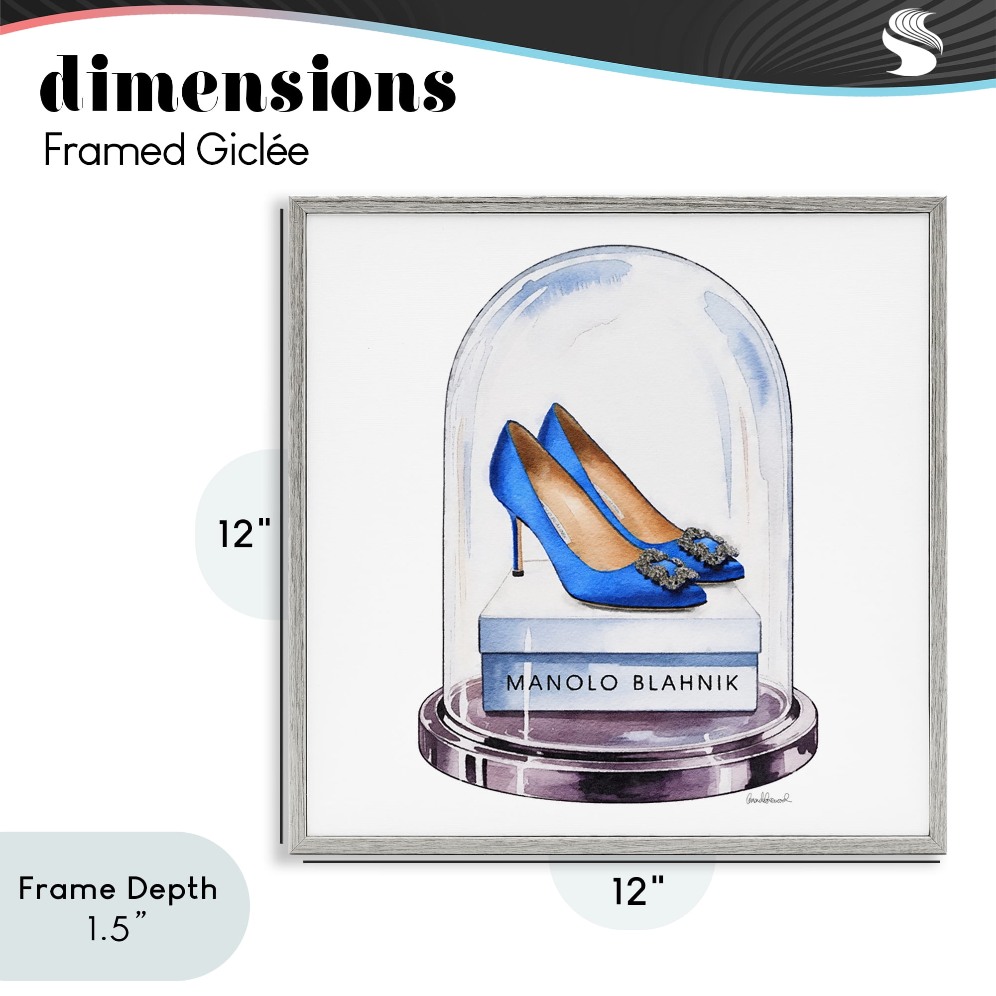 Stupell Industries Blue Heels in Bell Jar Gray Framed Giclee Art, design by Amanda Greenwood