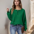thumbnail image 5 of ASDFVBKG Womens Long Sleeve Henley Shirts Button Down Solid Casual Pullover Waffle Comfortable Fashion Blouse Loose Fall Winter Tunics Tee Tops Dark Green XL, 5 of 5