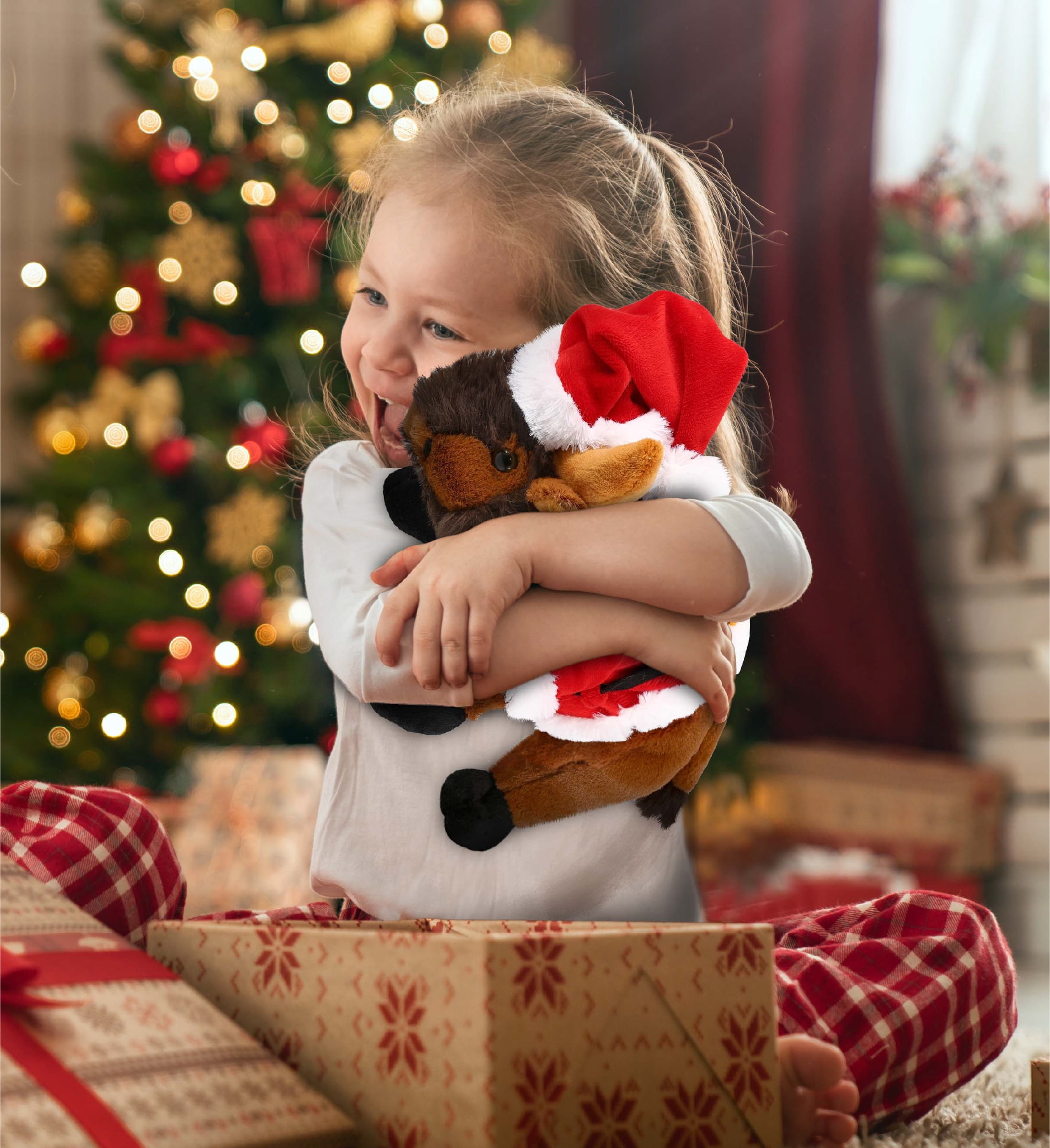 DolliBu Santa Wild Buffalo Stuffed Animal Plush Toy - Super Soft Wild Animal Dress Up with Red Santa Claus Outfit, Wildlife Holiday Christmas Gift - 9.5 Inches
