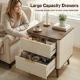 thumbnail image 3 of TrumanPick Fluted Nightstand with Charging Station, 2-Drawer Mid-Century Modern End Table for Bedroom Living Room, Beige&Walnut 18"D ×18"W× 24"H, 3 of 7