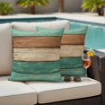 thumbnail image 4 of Farmhouse Teal Brown Outdoor Waterproof Pillow Covers, Vintage Wooden Striped Decorative Square Throw Pillowcase Sofa Cushion Sham for Patio/Couch/Chair, 20"x20" 2 Pack, 4 of 8