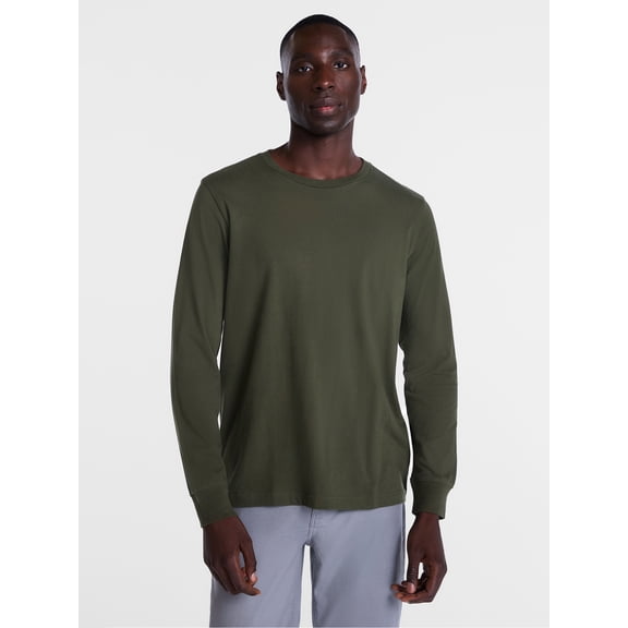 George Men's and Big Men's Cotton Crewneck Tee with Long Sleeves, Sizes XS-3XL