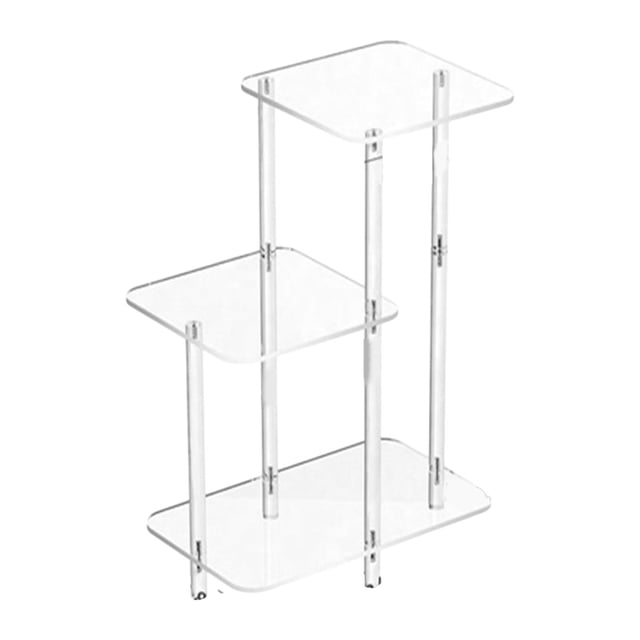 Luzkey Acrylic Display Risers Acrylic Side Table Easy Assembly Compact Organizer 3 Layer NightStand for Kitchen Bedroom Doll Candies Square