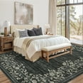 thumbnail image 3 of Modern Floral Bordered Area Rug - Machine Washable Low Pile Carpet, Soft Touch, Non-Slip, Mark Resistant Floor Cover for Living Room, Bedroom, Dining Room, Office - Black, 10x13ft (305x396cm), 3 of 8