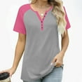 thumbnail image 7 of RQYYD Womens V Neck Basic Tops Color Block Tunic T Shirts Summer Short Sleeve Casual Cotton Tees Shirts, 7 of 7