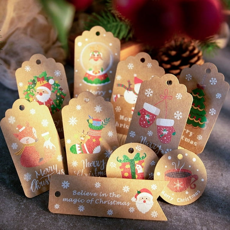 50 Pieces Christmas Kraft Paper Gift TagsChristmas Present Tags Brown Xmas Hang Labels DIY Handmade Gift Wrapping Paper Labels Santa Claus Hang Tag