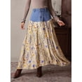 thumbnail image 3 of Womens Blue Denim Waist Floral Patchwork Maxi Skirt Casual Bohemian Style, 3 of 7