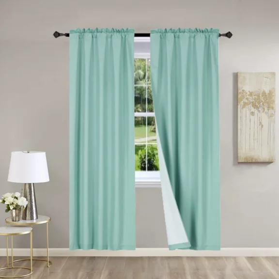 Gorgeous Home Linen 2PC Teal Blue Solid Matte Color Window Lined Panel Curtain Rod Pocket 37" Width X 108" Length (each) Panel