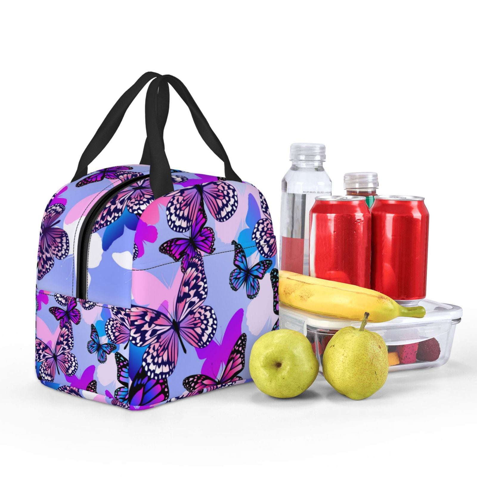 Defioc Flying Butterflies Print Lunch Box,Lunch Bag for Women Men Reusable Insulated Lunch Tote for Work/Office/Picnic/Travel