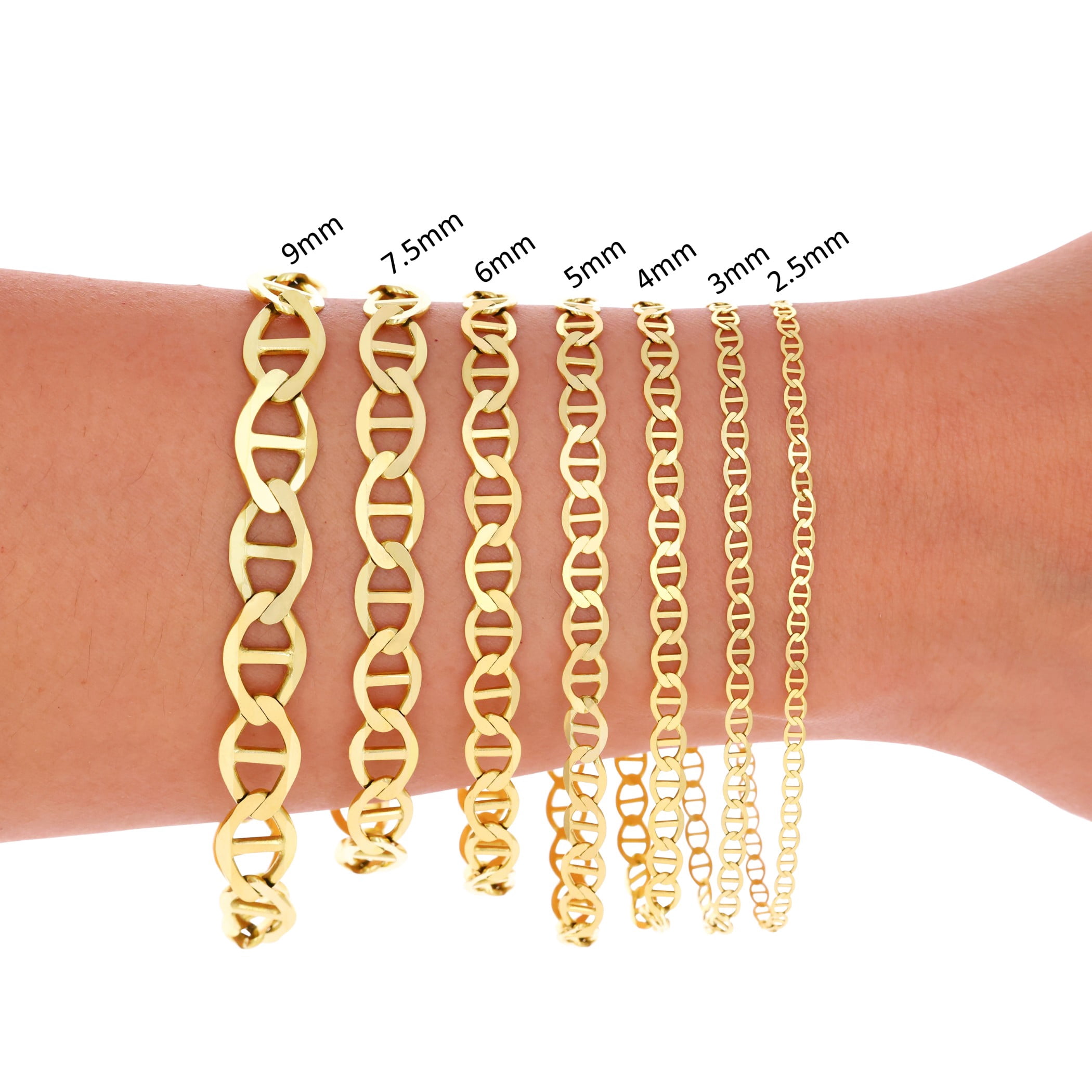 Nuragold 14K Real Yellow Gold Solid Mariner Chain Anchor Link Bracelet 7"-9" (2mm-7.5mm) Italian Jewelry for Men & Women