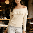 thumbnail image 4 of Trendy Womens Off The Shoulder Sweater with Handemade Fringe Fall Fashion Sweaters for Going Out, 4 of 8