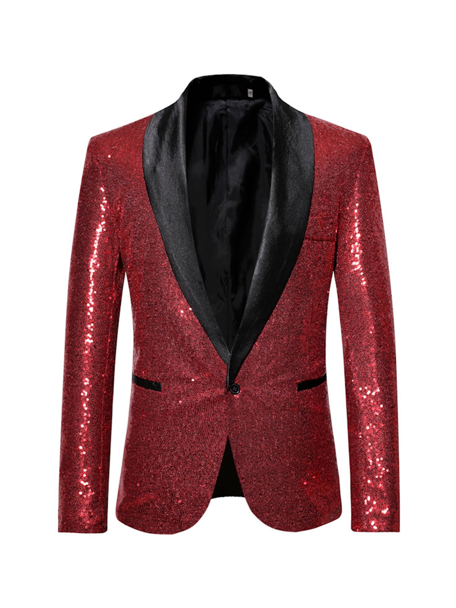WNSY Men Sequin Notched Lapel One Button Clubs Blazer Jacket