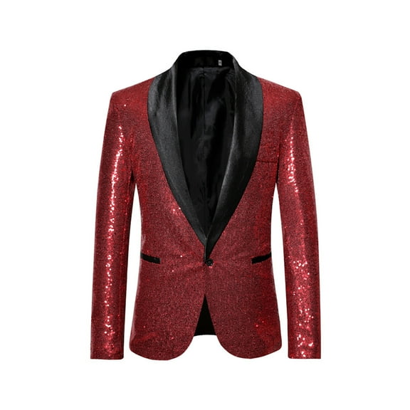 Caoirhny Men's Shiny Sequin Blazer, One Button Tuxedo Suit Jacket for Party, Wedding, Banquet, Prom