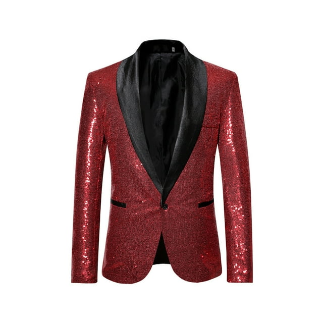 Gupgi Men Shiny Sequins Blazer One Button Tuxedo Jacket Party Wedding Banquet Prom Coat