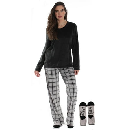 

Just Love Ultra-Soft Women’s Pajama Pant Set - Nightgown with Matching Socks (Grey - Plaid Medium)