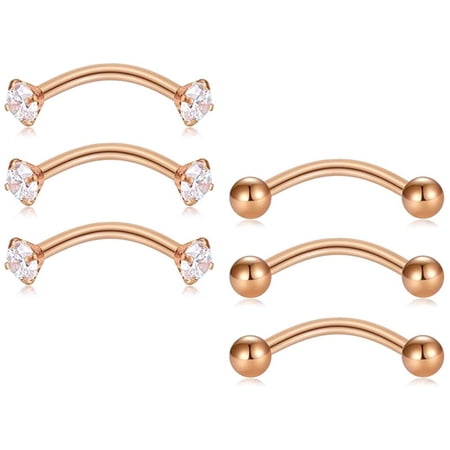 Briana Williams 6pcs 16G Rook Daith Earrings Stainless Steel Belly Lip Ring Eyebrow Studs