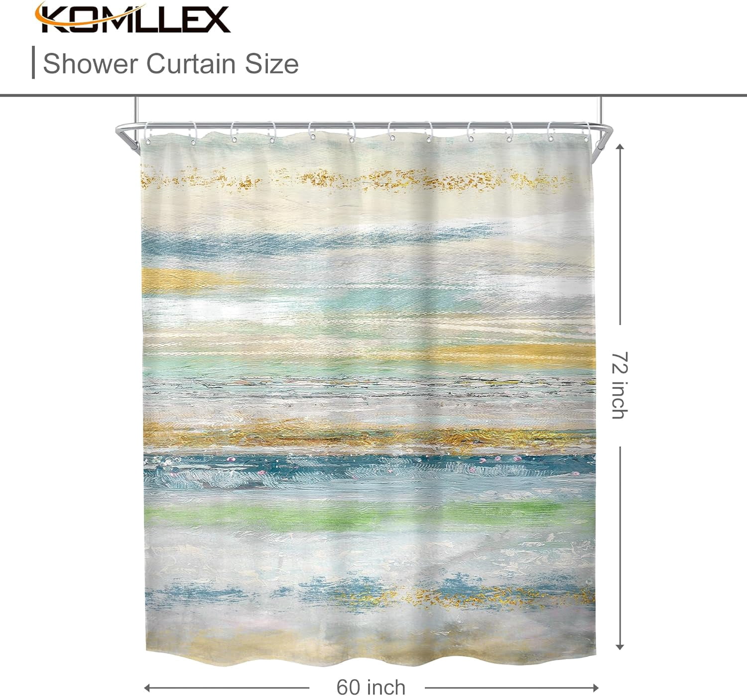 Abstract Seascape Shower Curtain for Bathroom Decor 72Wx72H Inches Oil Painting Sun Ocean Beach Waves Coastal Seaside Aesthetic Minimalist Modern Gold Fabric Waterproof Polyester 12 Pack Hooks