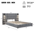 thumbnail image 4 of Queen Size Upholstered Bed Frame, With Wall Sconce And USB Port, Wide Headboard, Velvet, Gray, 4 of 8