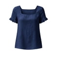 thumbnail image 5 of Uootdi Womens Summer Tops Square Neck Short Sleeve Ruffle Cuffs Plain Short Sleeve Tops for Women Flowy Fit Everyday Wear Breathable Tops for Women, 5 of 7