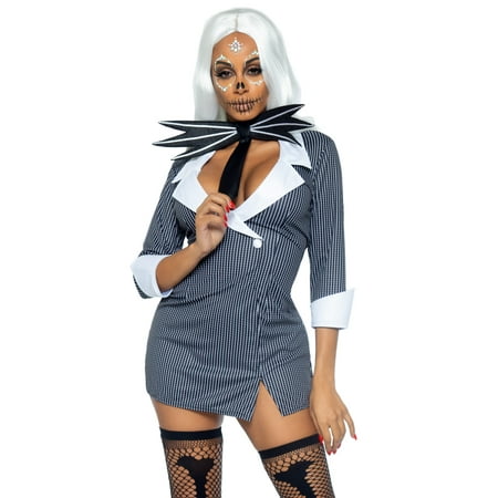 2 PC Bone Babe, includes suit dress with bone pinstripe and bow tie