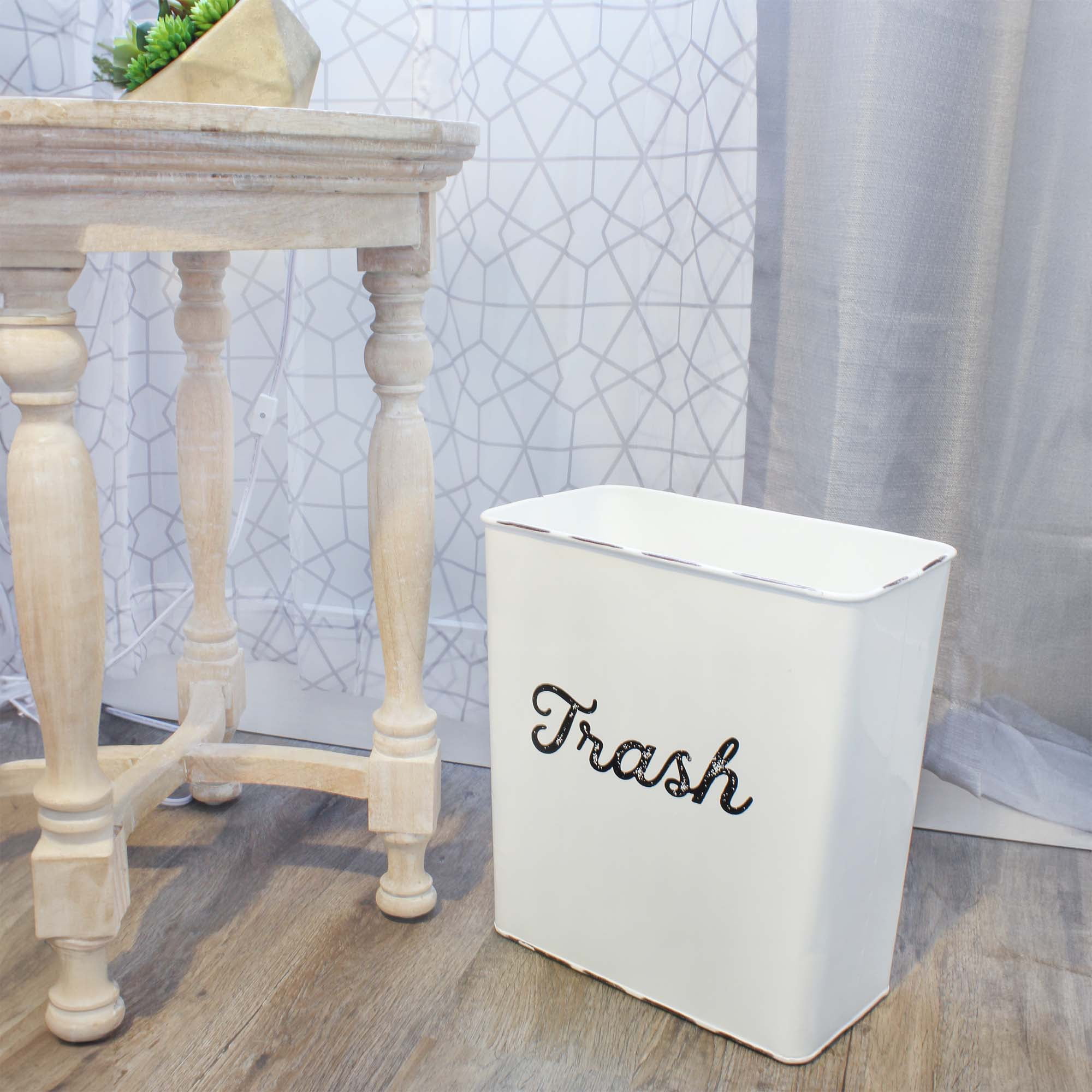AuldHome Design White Enamel Trash Can, Rustic Farmhouse Wastebasket for Bathroom, Bedroom, or Office