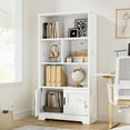 thumbnail image 4 of White Bookcase with Doors, Tall Wooden Bookshelf with LED Lights, Modern Farmhouse Display Storage Shelves, Large Bookcases for Bedroom, Living Room, Office, 4 of 7