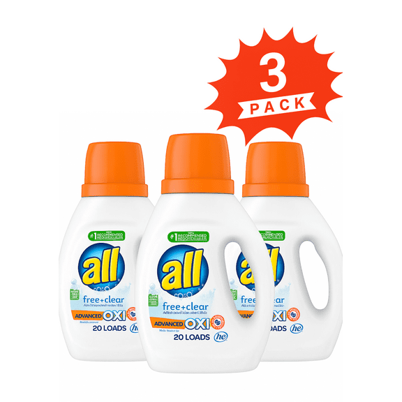 All Advanced OXI Liquid Laundry Detergent (Pack 3) - 60 Loads, 90floz