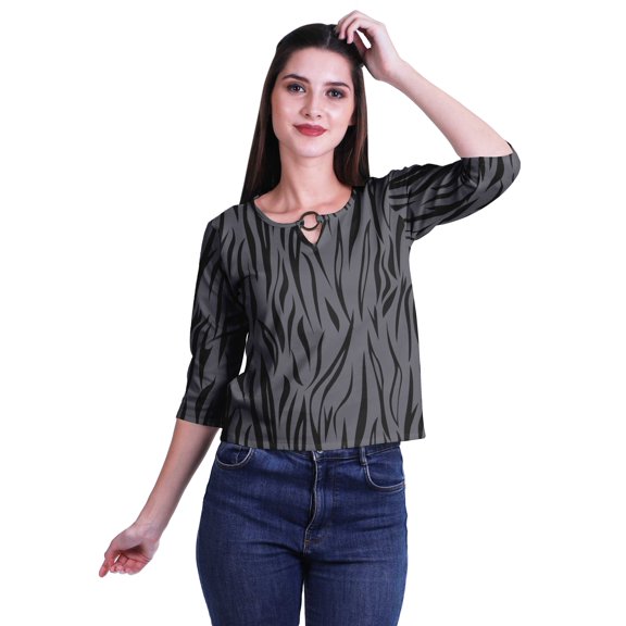 Moomaya Printed Keyhole Neck Ring Top Casual 3/4th Sleeve Tees Tank Tunic Top