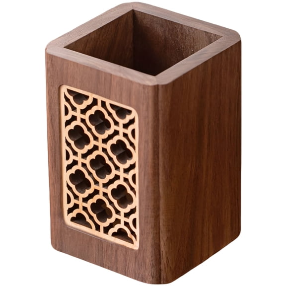 Black Walnut Wood Pen Holder for Desk, Hard Maple Window Grille Design, Elegant Solid Wooden Pencil Organizer for Office, Study, Teacher Desktop, 3.9 x 3.1 in, 10.6 oz