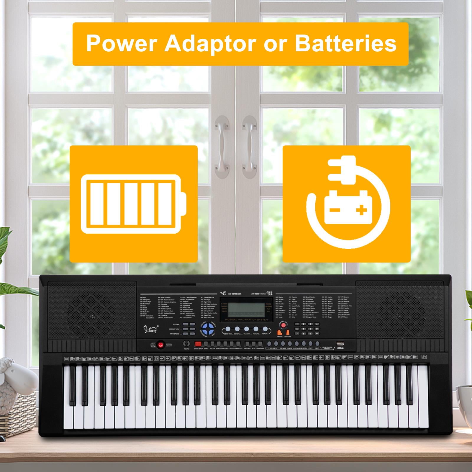 Glarry 61-Key Portable Electronic Piano Keyboard with LCD Screen, Microphone, Headphones, 3 Teaching Modes, Built-In Speakers